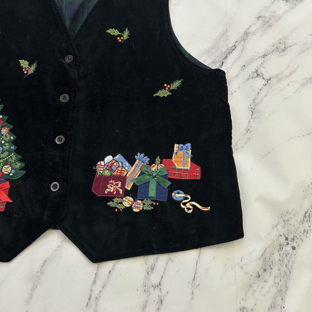Casey & Max Womens Vintage 90s Christmas Vest Size L Velvet Embroidered Holiday - Picture 3 of 9